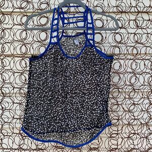 Y2K Vanity polka dot ladder strap slinky sheer tank top black white blue SMALL